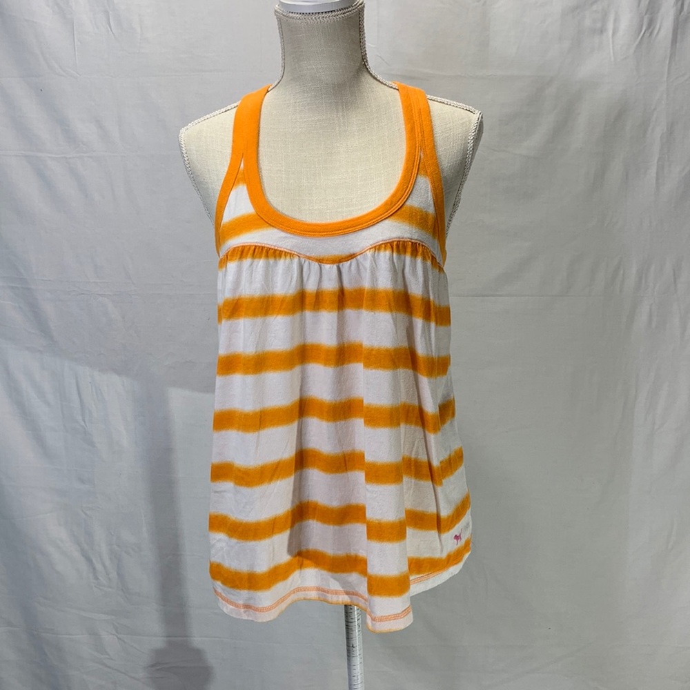 PINK Victoria’s Secret Orange and White Striped Racerback Tank Top Size …